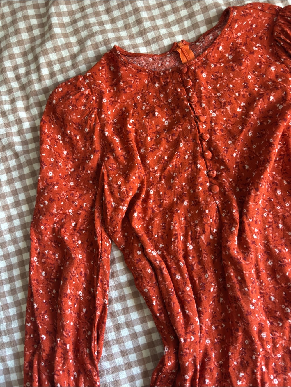 Reformation Rust-Red Floral Button Front mini dress